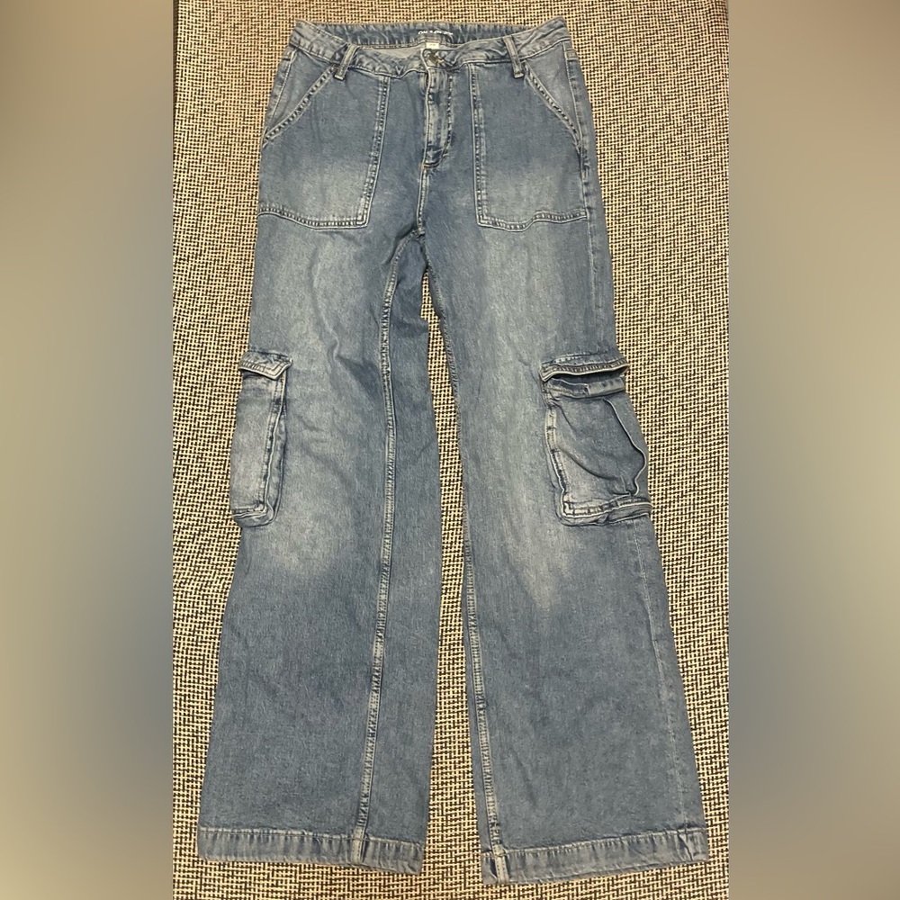 Casual Blue Utility Cargo Jeans